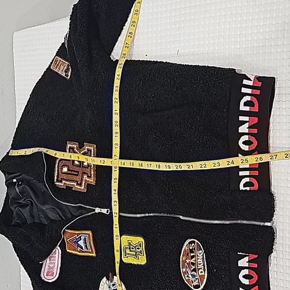 Fashion 4006, dikon Bomber Jacket with patches Zipper Black Size XL Unsex - Picture 9 of 15